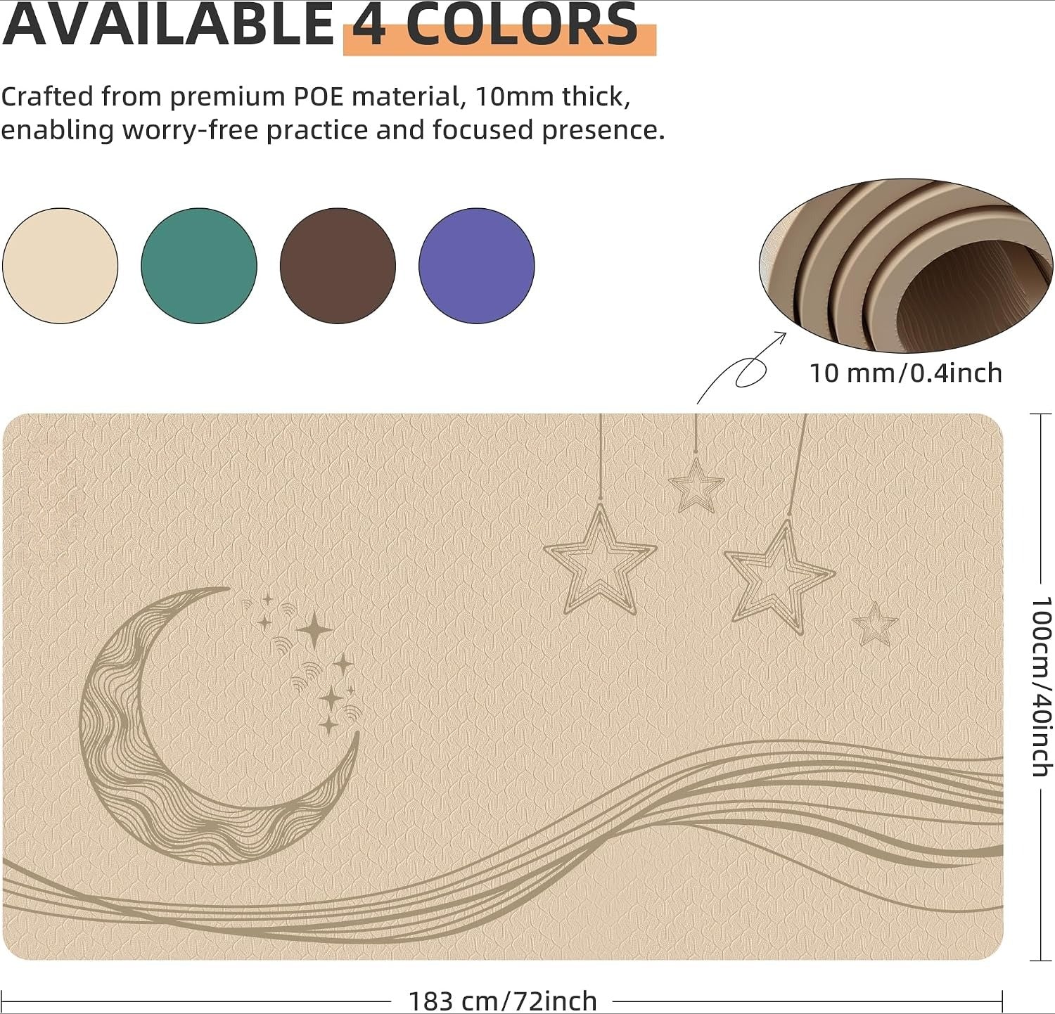 Oversized Non‑Slip Yoga Mat 72"x40"x0.4" with Strap