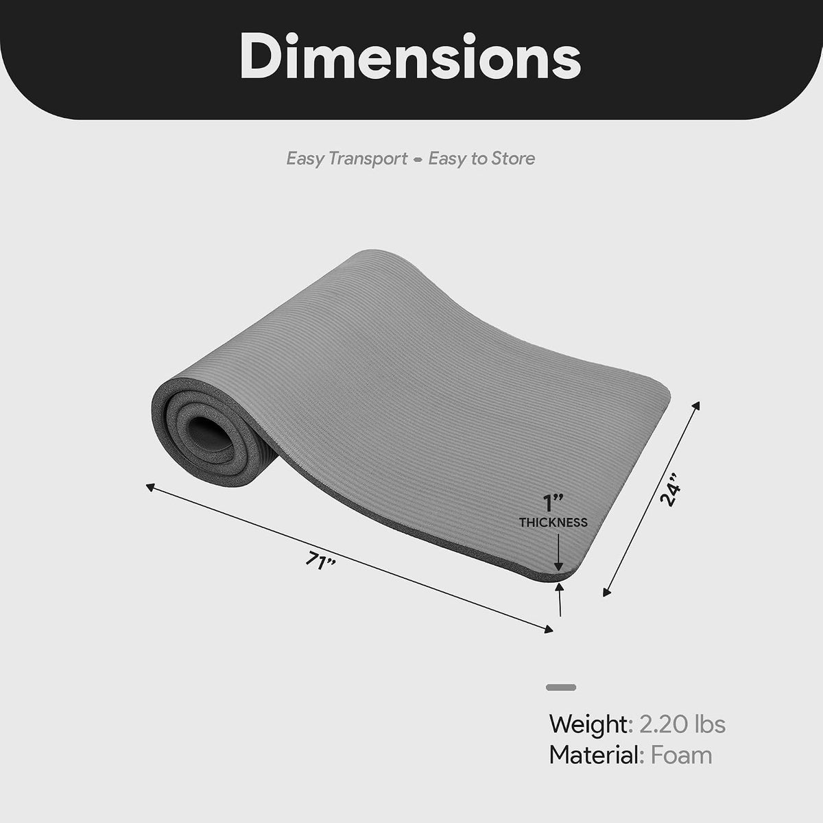 1‑Inch Extra‑Thick Yoga Mat with Carrying Strap