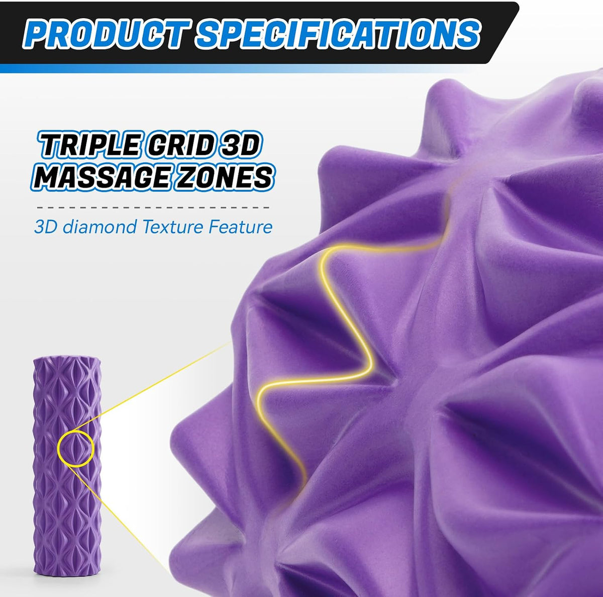 15" High‑Density Deep Tissue Foam Roller‑Purple