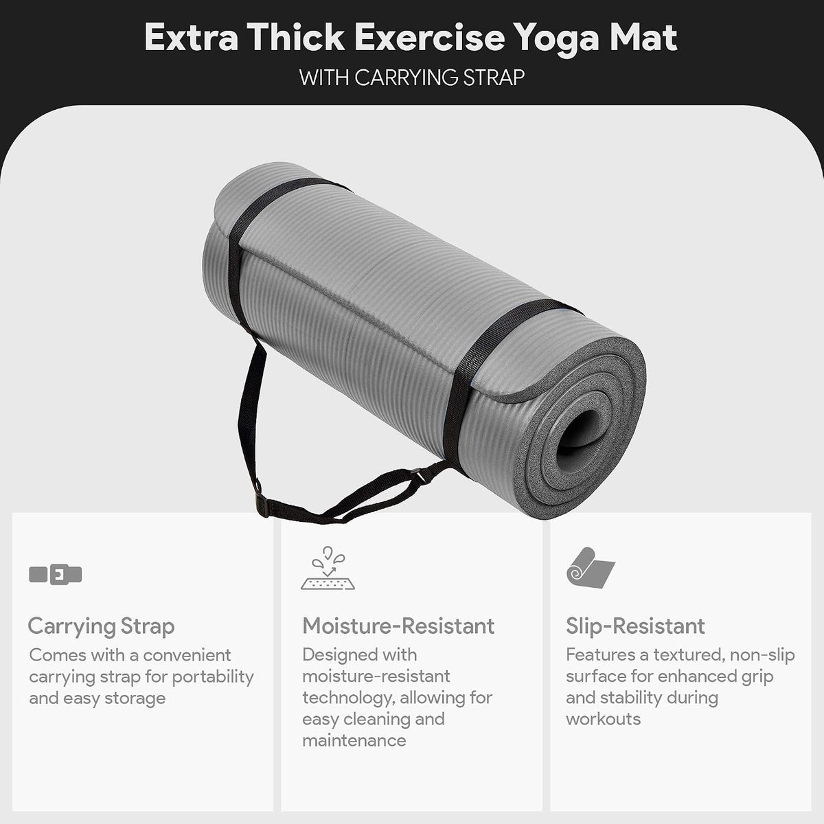 1‑Inch Extra‑Thick Yoga Mat with Carrying Strap