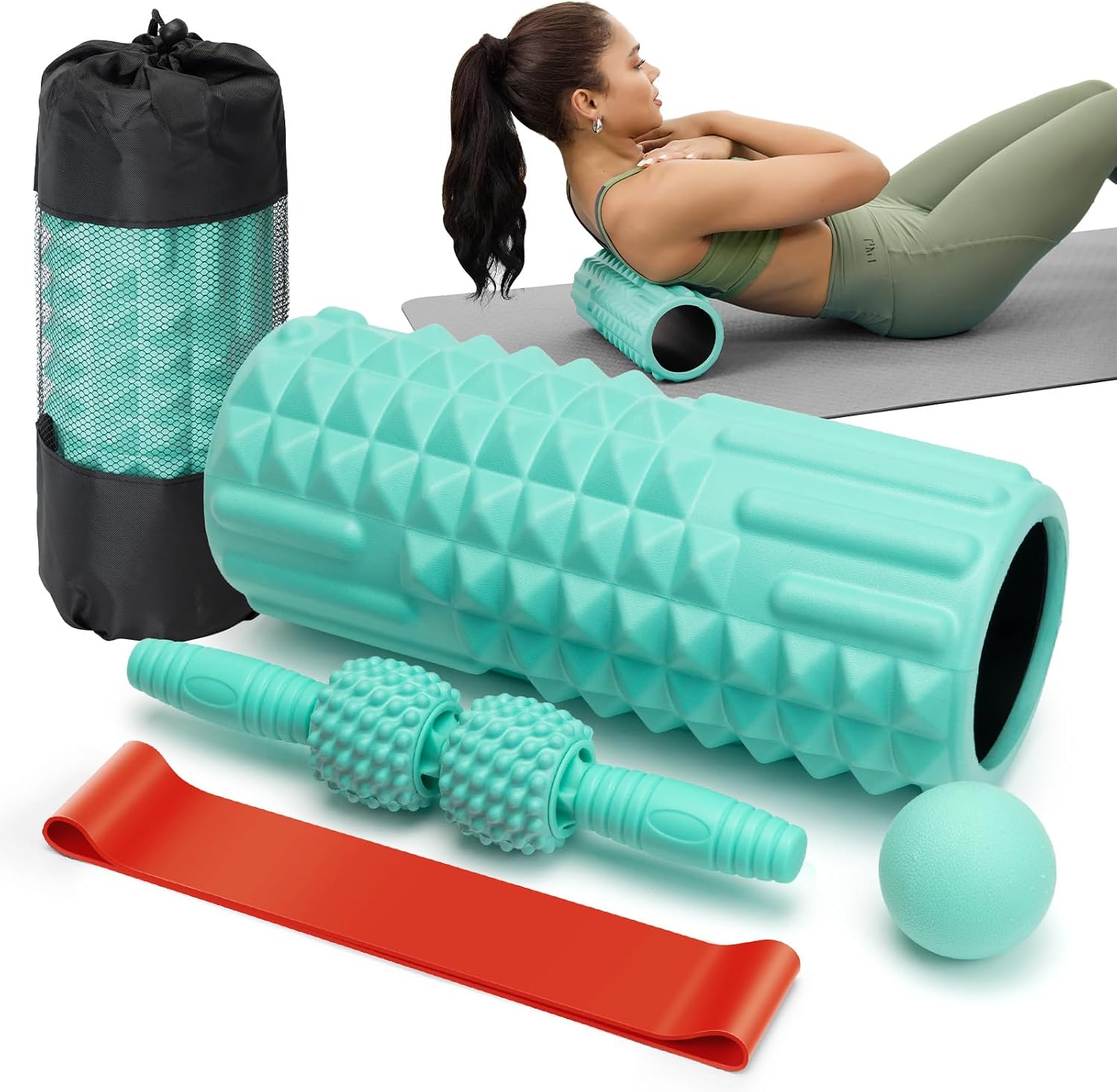 5‑in‑1 Textured Foam Roller Set‑Green