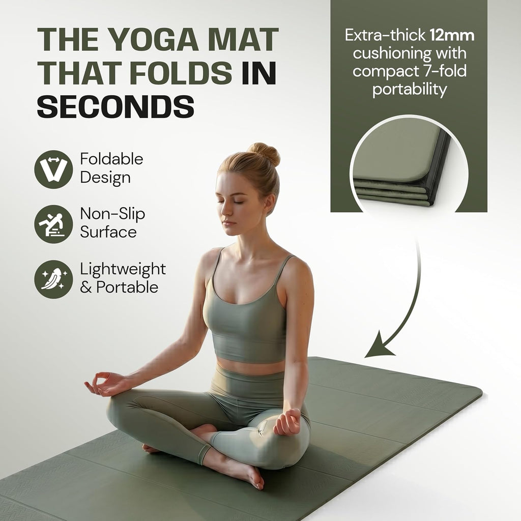 Fold Foldable Yoga Mat‑12mm, Green