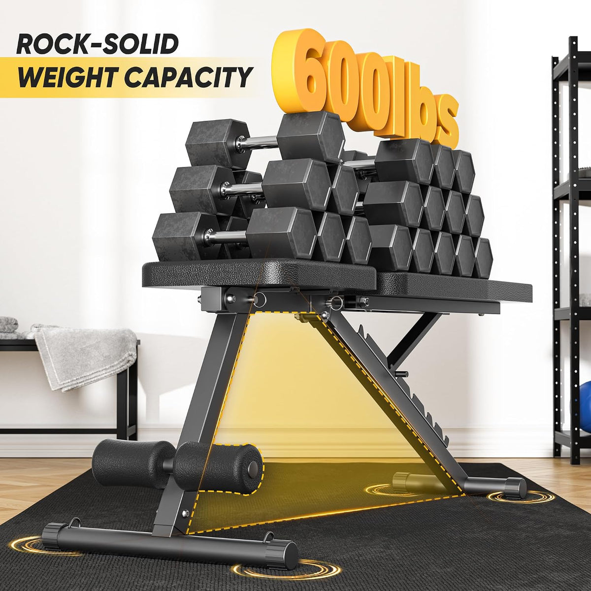 Adjustable Foldable Weight Bench‑600 LBS, 7‑Position