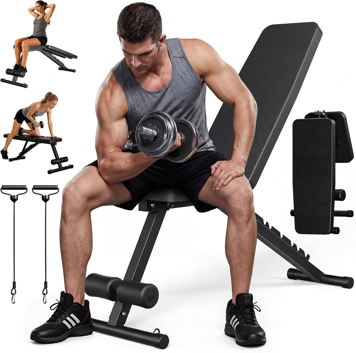 Adjustable Foldable Weight Bench‑600 LBS, 7‑Position