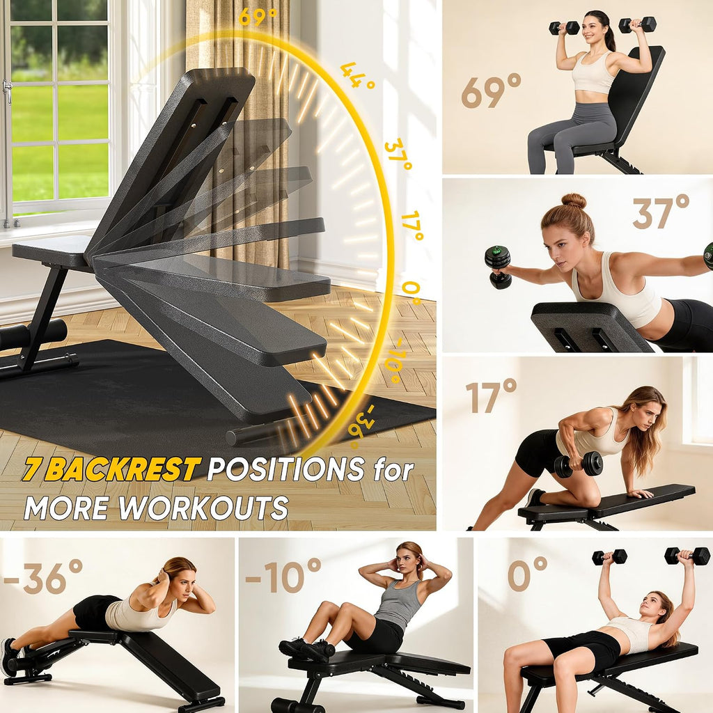 Adjustable Foldable Weight Bench‑600 LBS, 7‑Position