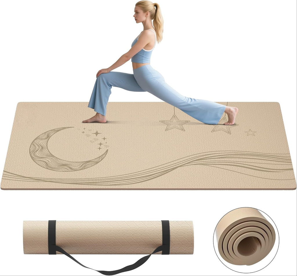 Oversized Non‑Slip Yoga Mat 72"x40"x0.4" with Strap